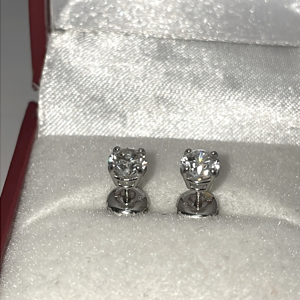 Solid Stamped 14K White Gold Natural 1.00CTW Diamond Stud Earrings Screw Backs - Picture 2 of 14